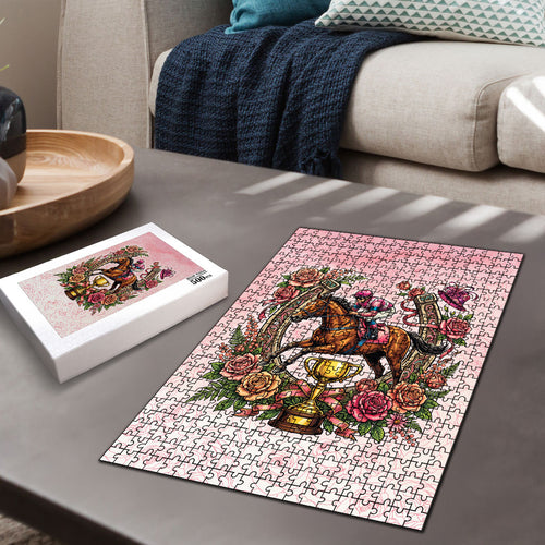Melbourne Horse Race Puzzle Aussie Floral Horseshoe Pink Rose