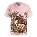Melbourne Horse Race Rugby Jersey Aussie Floral Horseshoe Pink Rose
