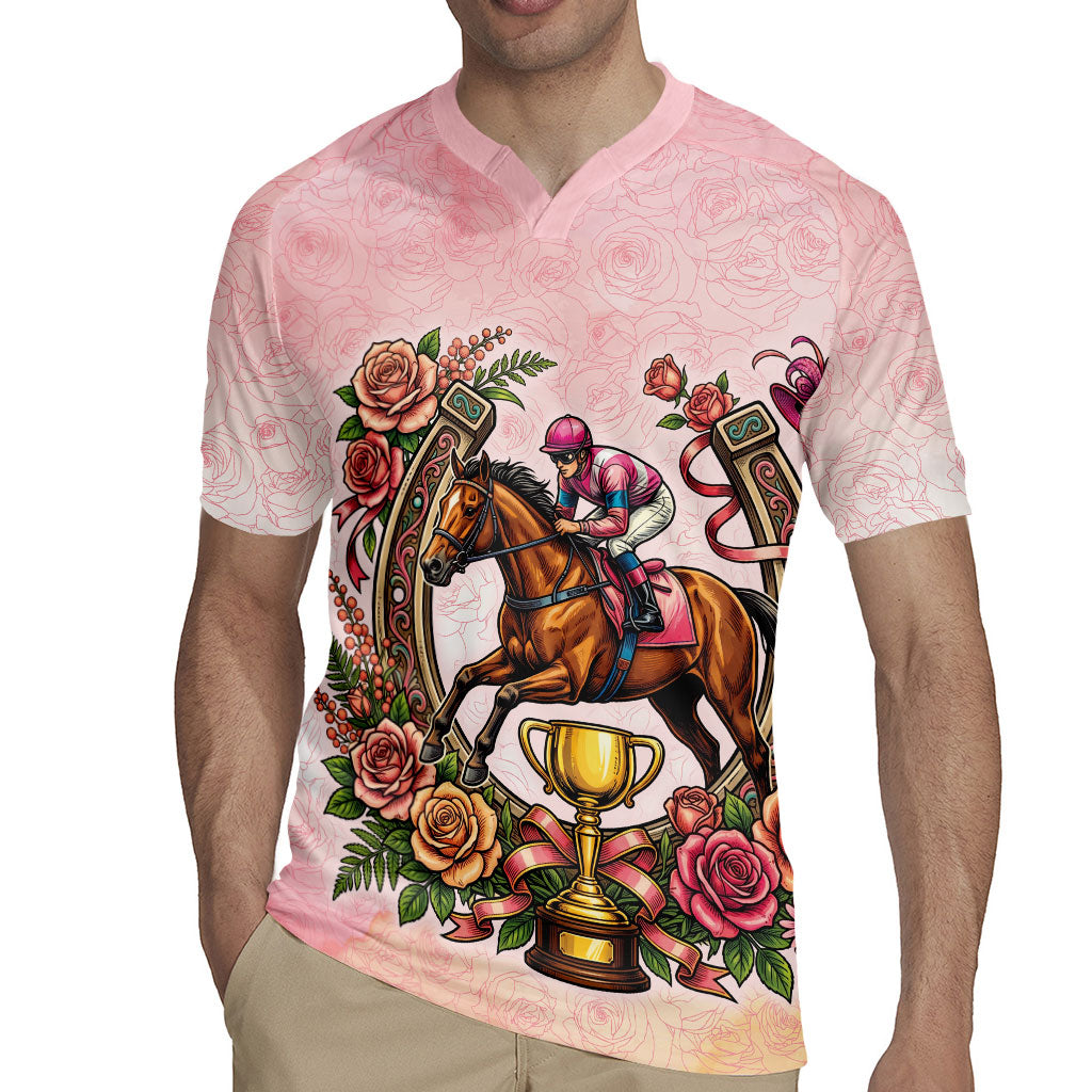 Melbourne Horse Race Rugby Jersey Aussie Floral Horseshoe Pink Rose