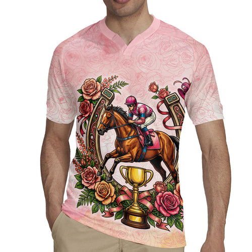 Melbourne Horse Race Rugby Jersey Aussie Floral Horseshoe Pink Rose