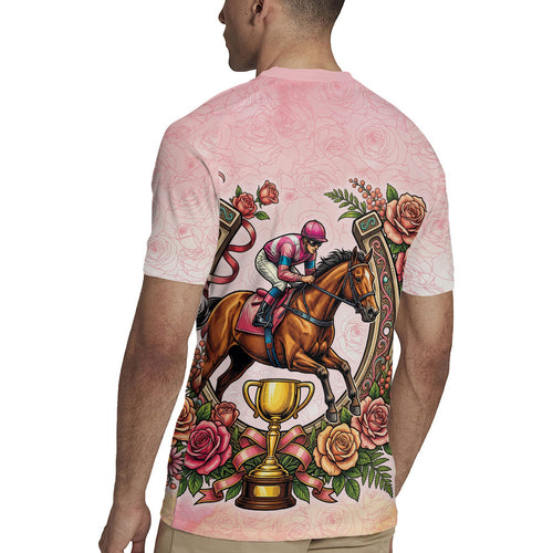Melbourne Horse Race Rugby Jersey Aussie Floral Horseshoe Pink Rose