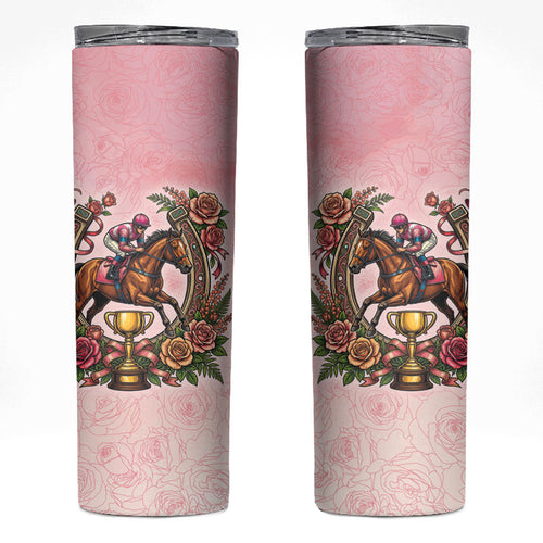 Melbourne Horse Race Skinny Tumbler Aussie Floral Horseshoe Pink Rose