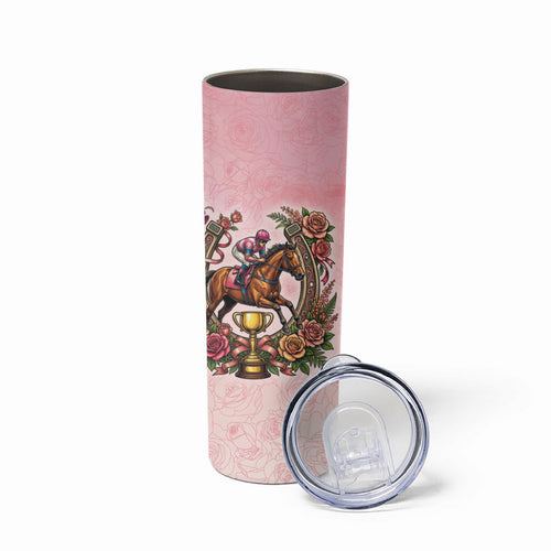 Melbourne Horse Race Skinny Tumbler Aussie Floral Horseshoe Pink Rose