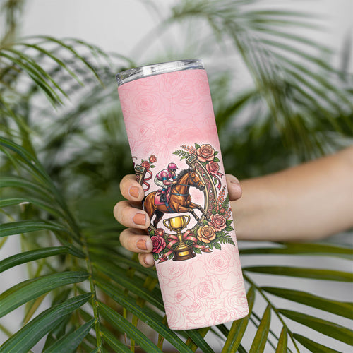 Melbourne Horse Race Skinny Tumbler Aussie Floral Horseshoe Pink Rose