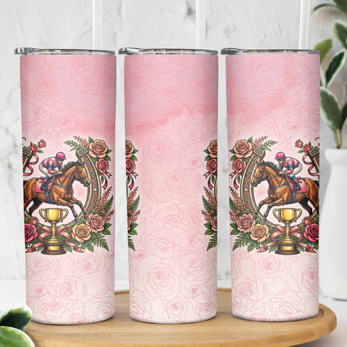 Melbourne Horse Race Skinny Tumbler Aussie Floral Horseshoe Pink Rose