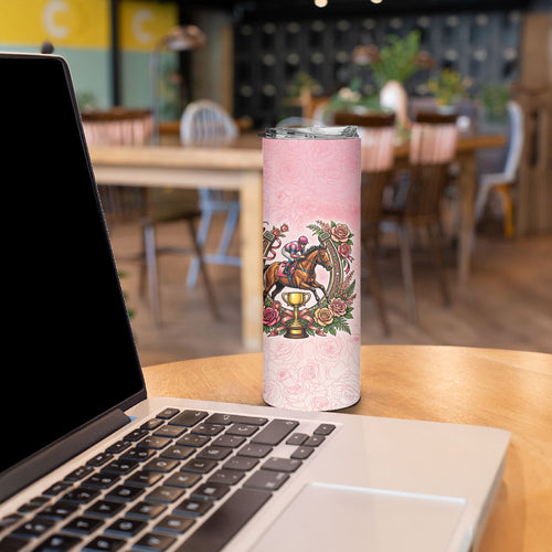 Melbourne Horse Race Skinny Tumbler Aussie Floral Horseshoe Pink Rose