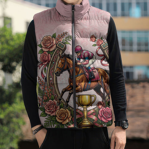 Melbourne Horse Race Sleeveless Puffer Jacket Aussie Floral Horseshoe Pink Rose