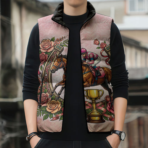 Melbourne Horse Race Sleeveless Puffer Jacket Aussie Floral Horseshoe Pink Rose