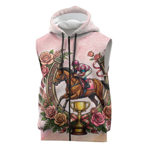 Melbourne Horse Race Sleeveless Zip Hoodie Aussie Floral Horseshoe Pink Rose