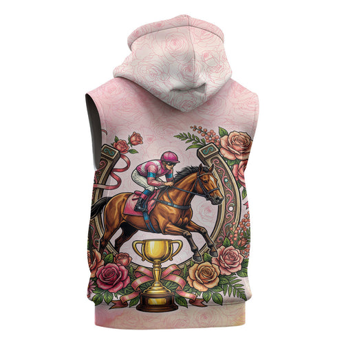 Melbourne Horse Race Sleeveless Zip Hoodie Aussie Floral Horseshoe Pink Rose