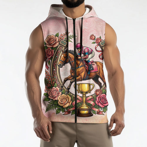 Melbourne Horse Race Sleeveless Zip Hoodie Aussie Floral Horseshoe Pink Rose