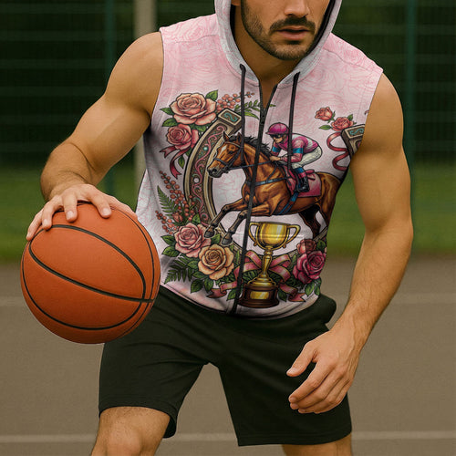 Melbourne Horse Race Sleeveless Zip Hoodie Aussie Floral Horseshoe Pink Rose