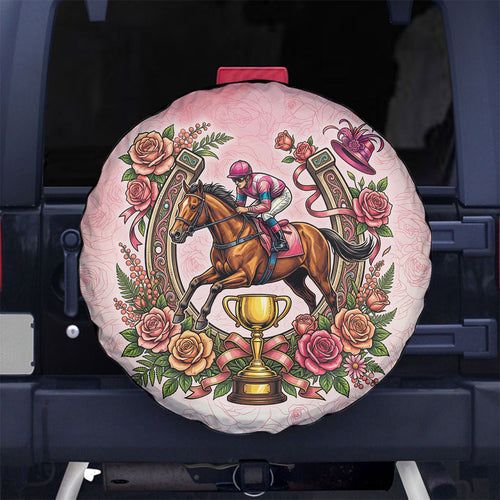 Melbourne Horse Race Spare Tire Cover Aussie Floral Horseshoe Pink Rose