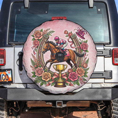 Melbourne Horse Race Spare Tire Cover Aussie Floral Horseshoe Pink Rose