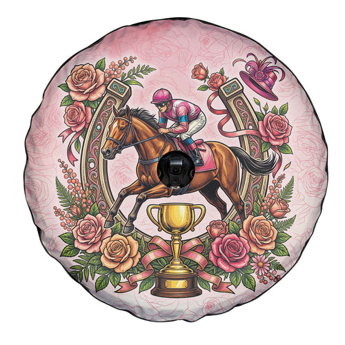 Melbourne Horse Race Spare Tire Cover Aussie Floral Horseshoe Pink Rose