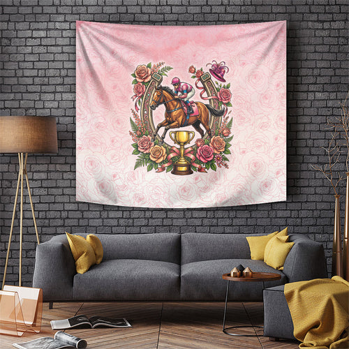 Melbourne Horse Race Tapestry Aussie Floral Horseshoe Pink Rose