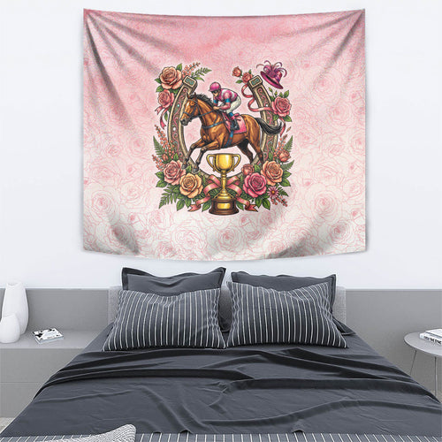 Melbourne Horse Race Tapestry Aussie Floral Horseshoe Pink Rose