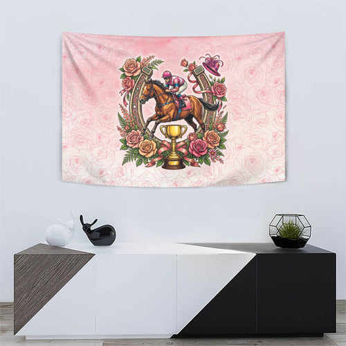 Melbourne Horse Race Tapestry Aussie Floral Horseshoe Pink Rose