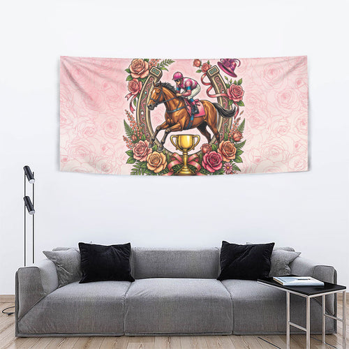 Melbourne Horse Race Tapestry Aussie Floral Horseshoe Pink Rose