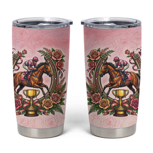 Melbourne Horse Race Tumbler Cup Aussie Floral Horseshoe Pink Rose