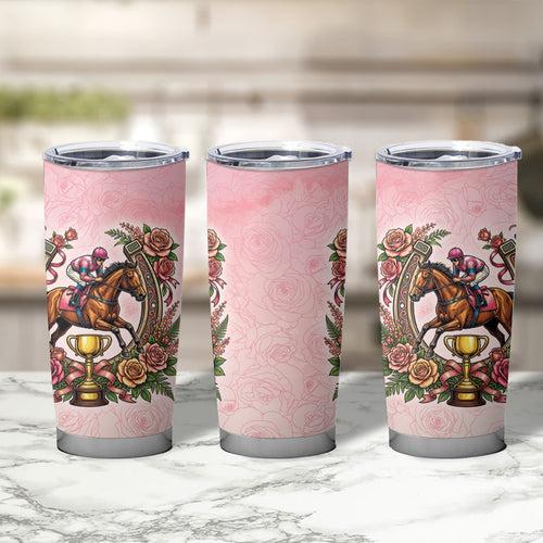 Melbourne Horse Race Tumbler Cup Aussie Floral Horseshoe Pink Rose