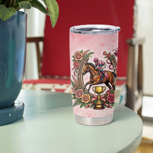 Melbourne Horse Race Tumbler Cup Aussie Floral Horseshoe Pink Rose