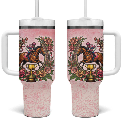 Melbourne Horse Race Tumbler With Handle Aussie Floral Horseshoe Pink Rose