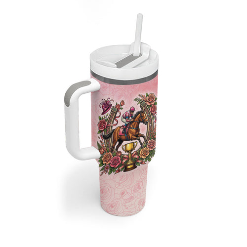 Melbourne Horse Race Tumbler With Handle Aussie Floral Horseshoe Pink Rose