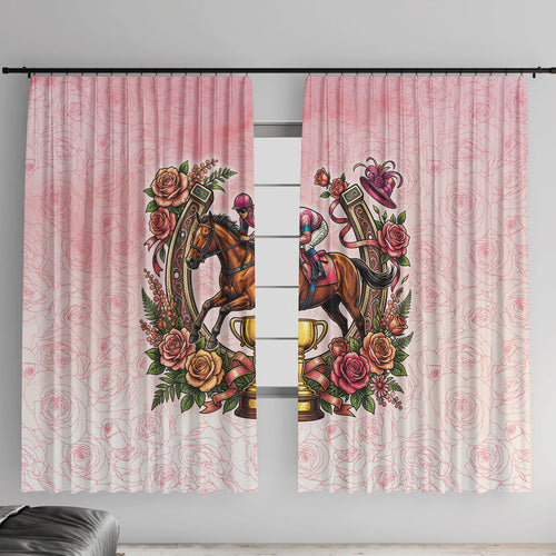 Melbourne Horse Race Window Curtain Aussie Floral Horseshoe Pink Rose