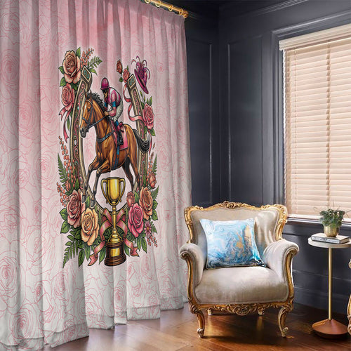 Melbourne Horse Race Window Curtain Aussie Floral Horseshoe Pink Rose