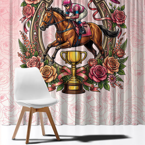 Melbourne Horse Race Window Curtain Aussie Floral Horseshoe Pink Rose