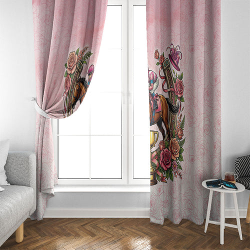 Melbourne Horse Race Window Curtain Aussie Floral Horseshoe Pink Rose