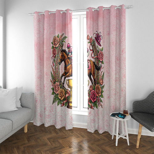 Melbourne Horse Race Window Curtain Aussie Floral Horseshoe Pink Rose