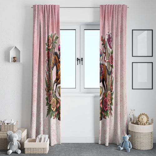 Melbourne Horse Race Window Curtain Aussie Floral Horseshoe Pink Rose