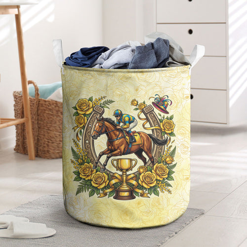 Melbourne Horse Race Laundry Basket Aussie Floral Horseshoe Yellow Rose