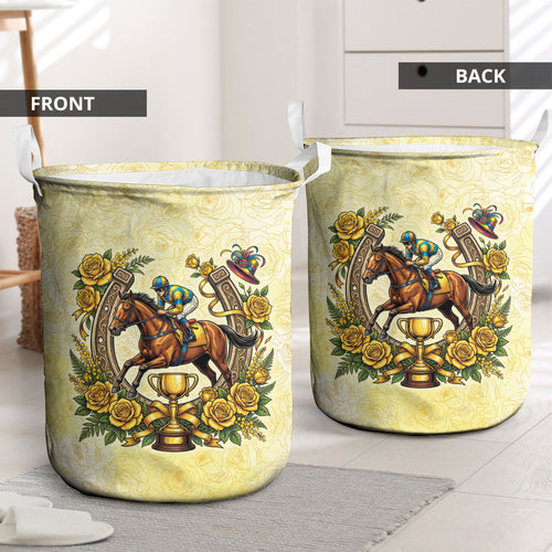 Melbourne Horse Race Laundry Basket Aussie Floral Horseshoe Yellow Rose