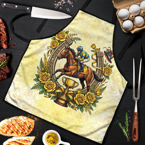 Melbourne Horse Race Apron Aussie Floral Horseshoe Yellow Rose