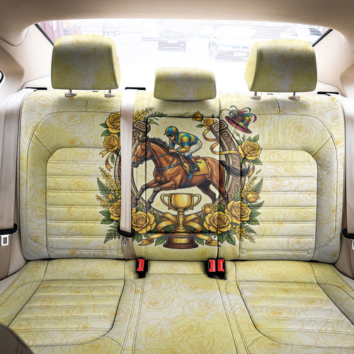 Melbourne Horse Race Back Car Seat Cover Aussie Floral Horseshoe Yellow Rose
