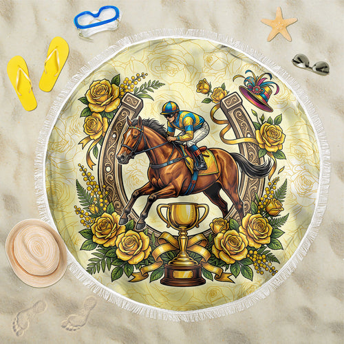 Melbourne Horse Race Beach Blanket Aussie Floral Horseshoe Yellow Rose