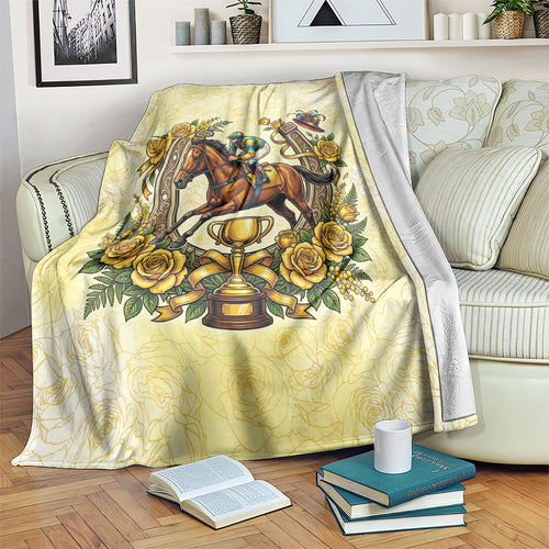Melbourne Horse Race Blanket Aussie Floral Horseshoe Yellow Rose