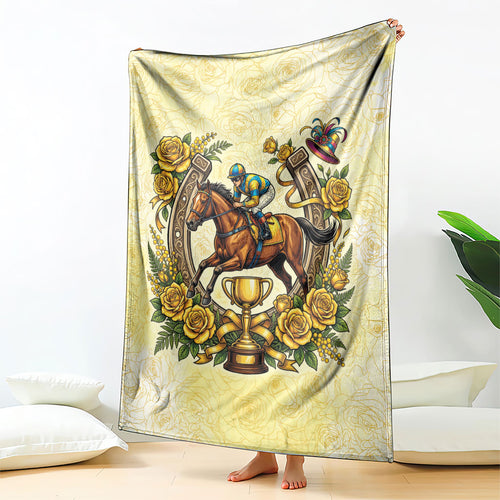 Melbourne Horse Race Blanket Aussie Floral Horseshoe Yellow Rose