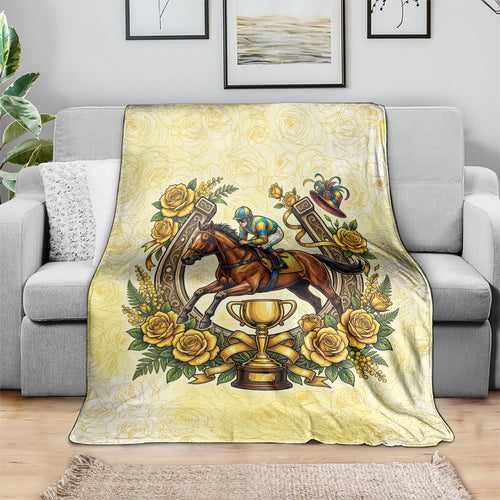 Melbourne Horse Race Blanket Aussie Floral Horseshoe Yellow Rose