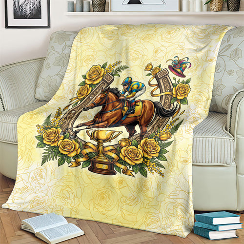 Melbourne Horse Race Blanket Aussie Floral Horseshoe Yellow Rose