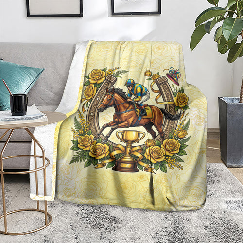 Melbourne Horse Race Blanket Aussie Floral Horseshoe Yellow Rose
