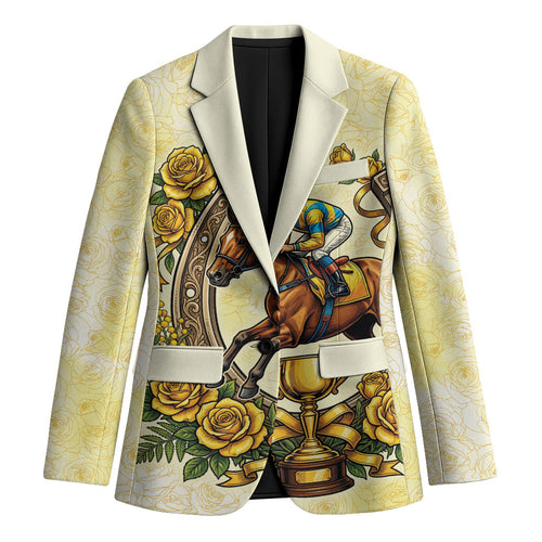 Melbourne Horse Race Blazer Aussie Floral Horseshoe Yellow Rose