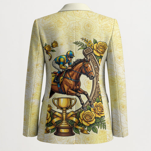 Melbourne Horse Race Blazer Aussie Floral Horseshoe Yellow Rose