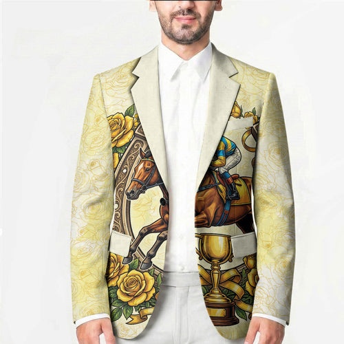 Melbourne Horse Race Blazer Aussie Floral Horseshoe Yellow Rose