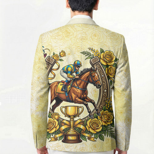 Melbourne Horse Race Blazer Aussie Floral Horseshoe Yellow Rose