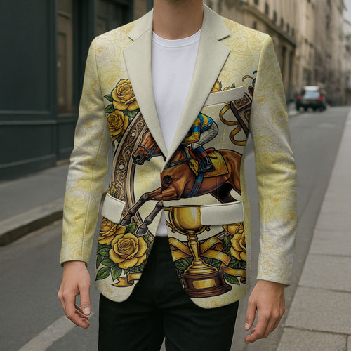 Melbourne Horse Race Blazer Aussie Floral Horseshoe Yellow Rose