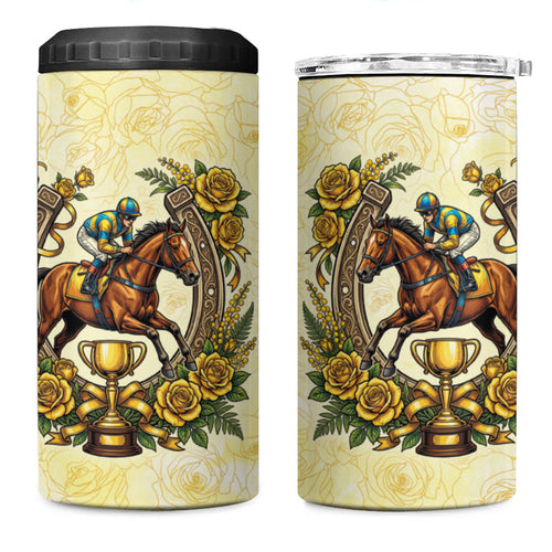 Melbourne Horse Race 4 in 1 Can Cooler Tumbler Aussie Floral Horseshoe Yellow Rose